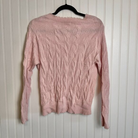 Minnie Rose 100% cashmere light pink distressed V-neck sweater fits medium K32 - Picture 6 of 6
